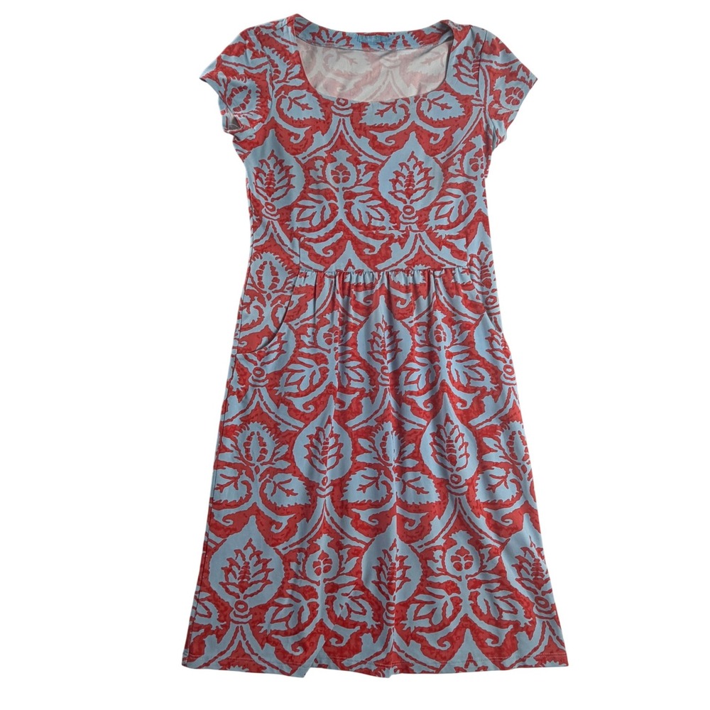 J McLaughlin XS Catalina Cloth Blue Red Empire Waist Dress Pockets